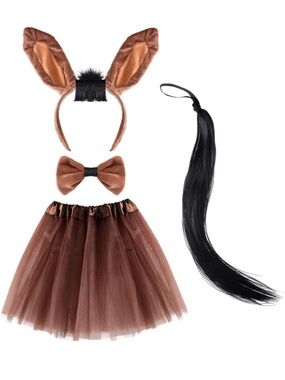 Kids Brown Horse Costume Set with Headband Ears, Bow Tie & Tulle Skirt